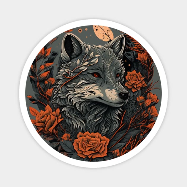 Cute Floral Wolf Magnet by Wintrly